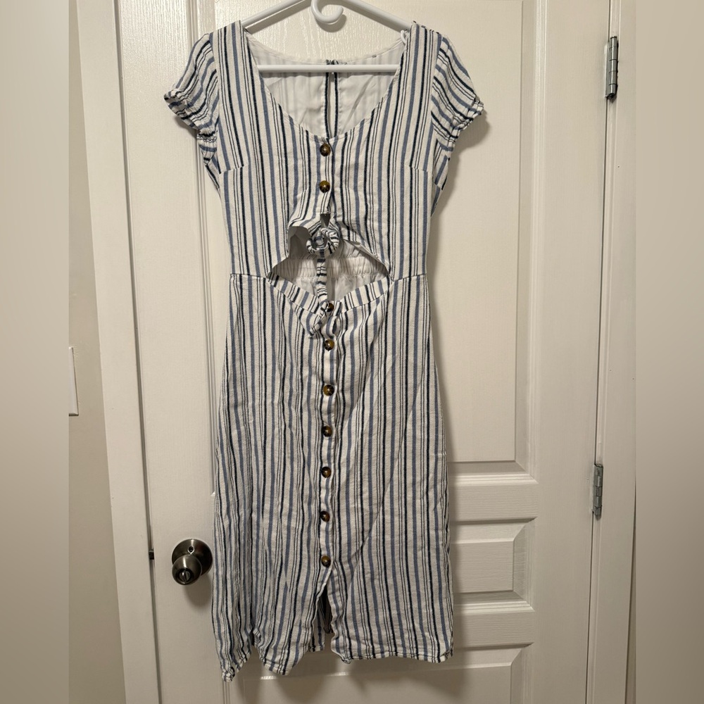 Hollister Blue and White Buttoned Midi Sundress